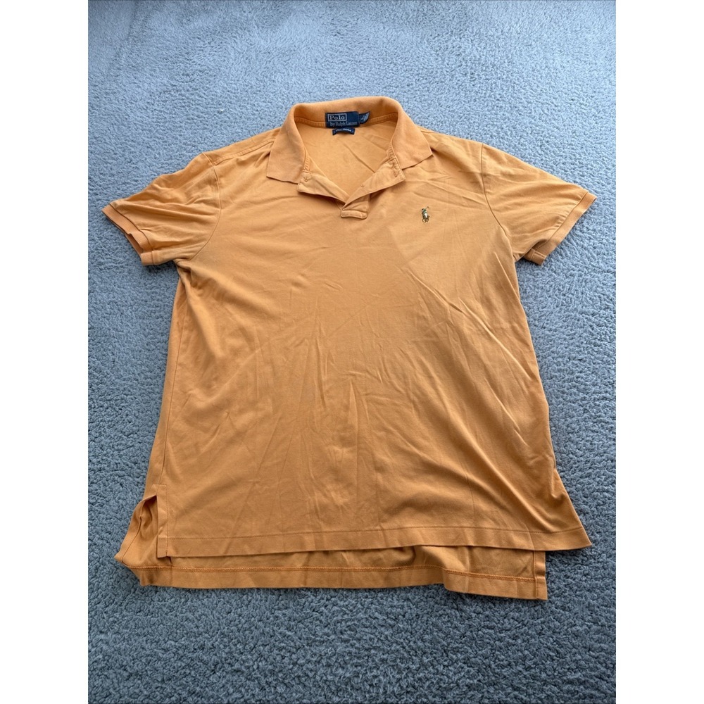 Vintage Ralph Lauren Polo Shirt Mens Large Orange Stretch Pima Interlock Rugby